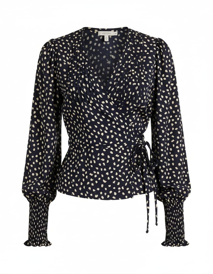 Kilah Ruffle Neck Polka Dot Wrap Top