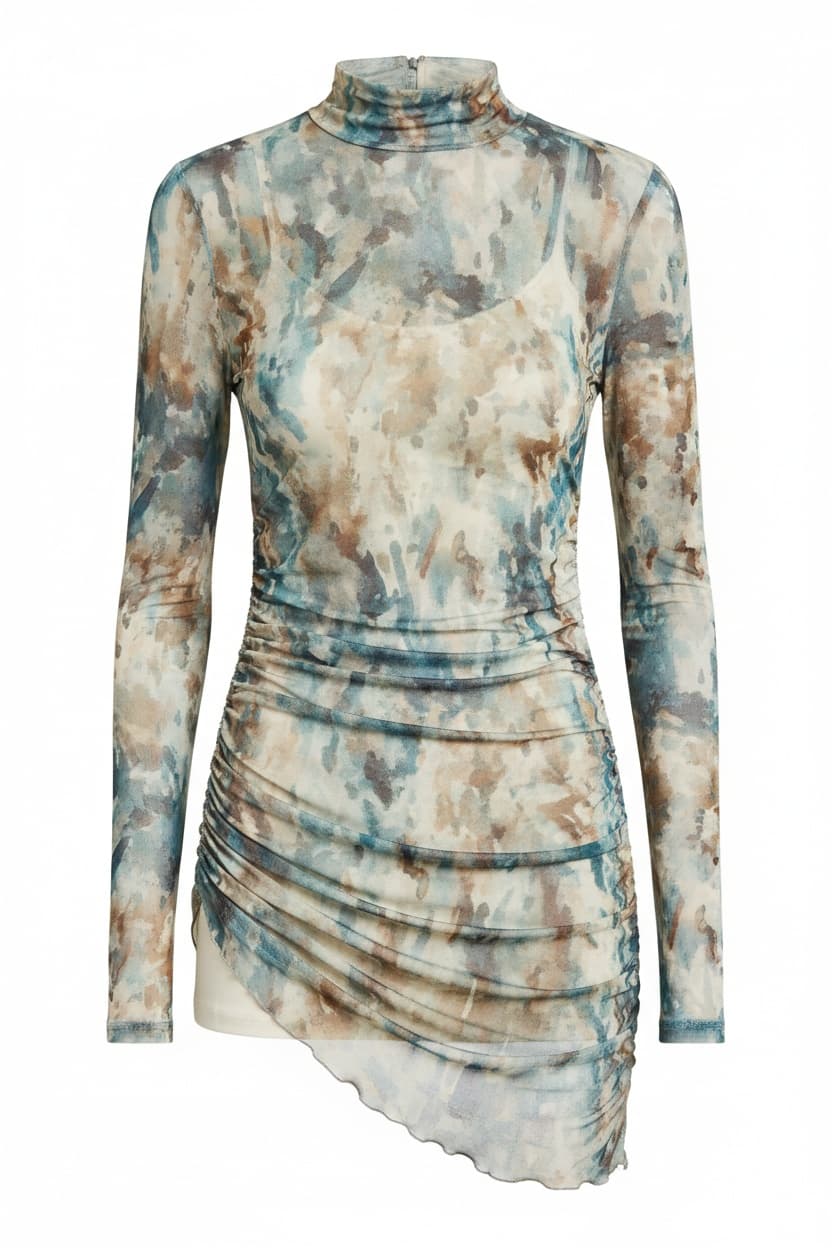 Rio Mock Neck Long Sleeve Tulle Top