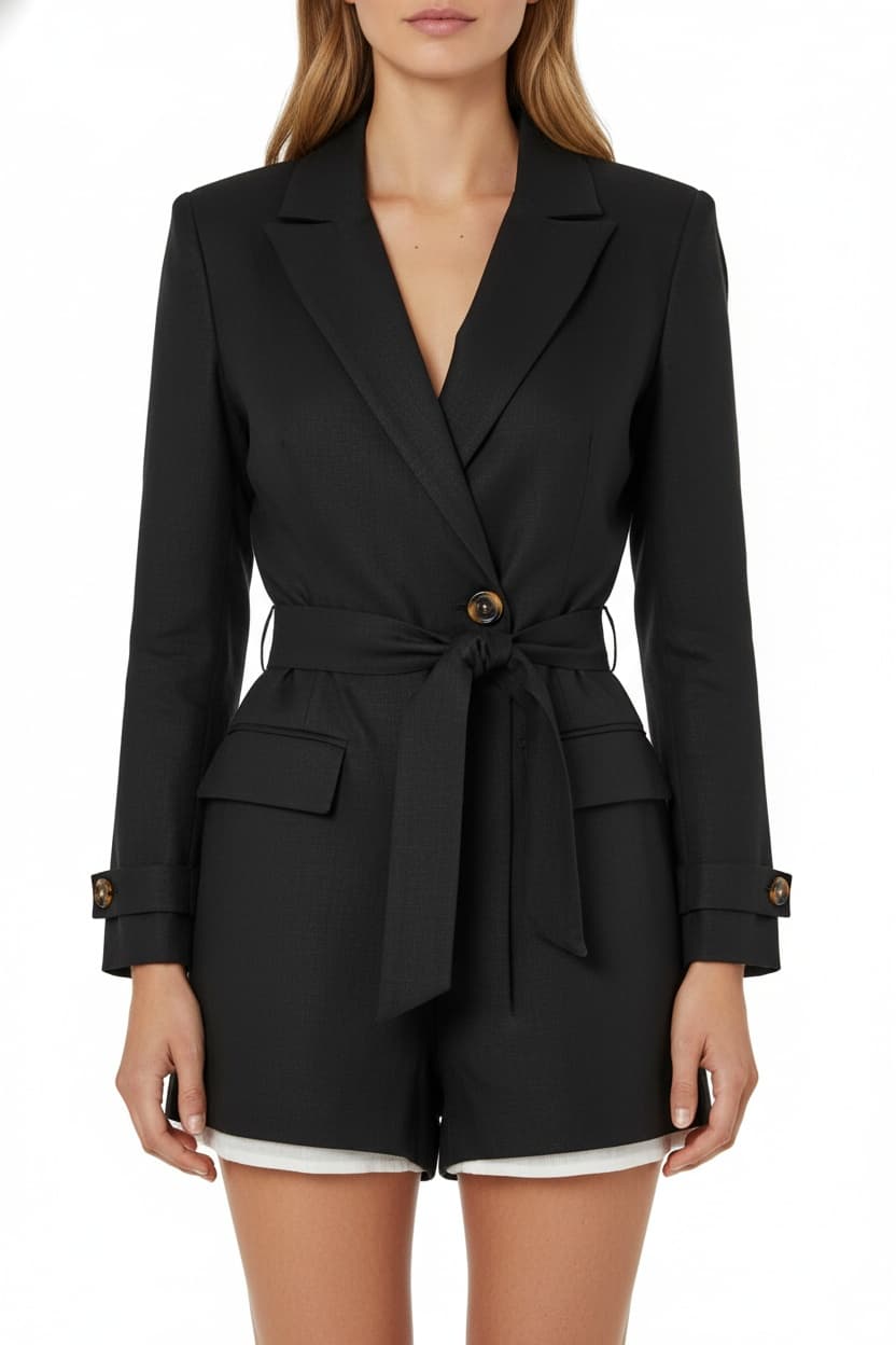 Ahead of the Trend Black Long Sleeve Blazer Romper